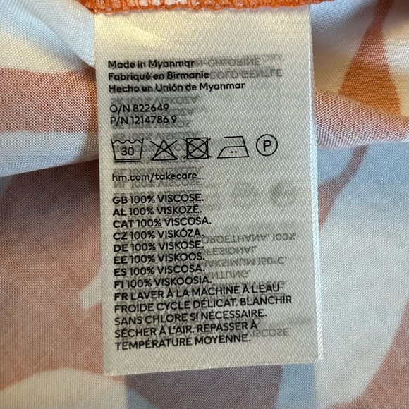 NEW H&M VISCOSE TUNIC SHORT SLEEVE DRESS WOMEN SZ XS IN ORANGE PATTERN Relaxed - Picture 10 of 11